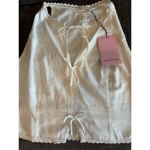 Avec les Filles Crop Top White 3 Bow Crochet Cotton Tank Open L Boho Trendy Zip